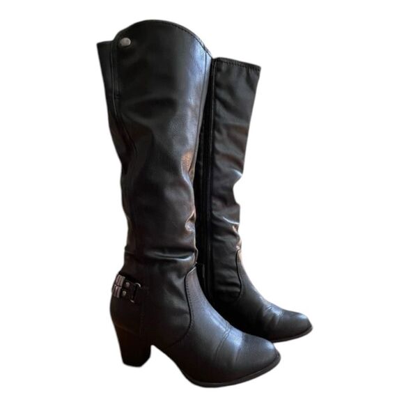 Cliffs White Mountain Slouchy Knee High Boots Black Vegan Leather Buckle 6.5 - Picture 1 of 12